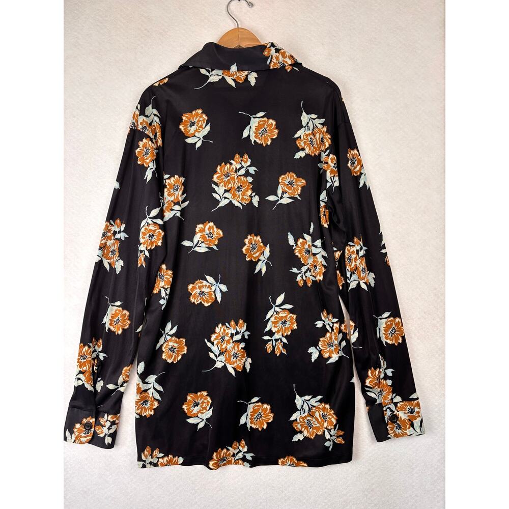 Vintage Focus Career Club Tall Man Floral Button Shirt XL 17.5 Black Orange USA - Picture 5 of 5
